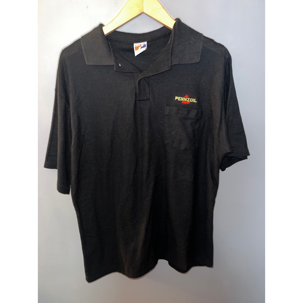 Vintage‎ Swingster Pennzoil Polo Shirt Mens Large Black Made in USA Racing Work